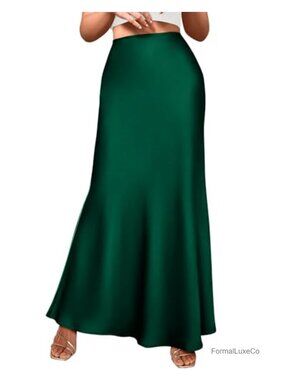 Satin Mermaid Maxi Skirt High Waist A-Line Business Casual